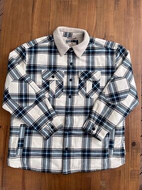 Men’s WindRiver Heritage Sherpa-Lined Plaid Chore Jacket in Blue & White XXL